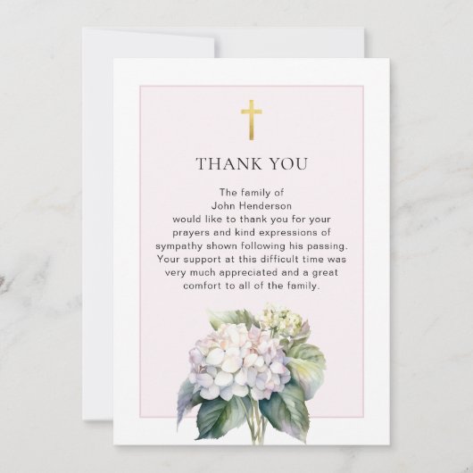 Elegante hortensia religieuze begrafenis bedankkaa kaart (Voorkant)