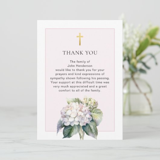 Elegante hortensia religieuze begrafenis bedankkaa kaart (Staand voorkant)