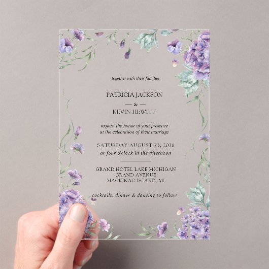 Elegante Hortensia Waterverf Bloemen Bruiloft Acryl Uitnodigingen (Insitu (Draagbaar))