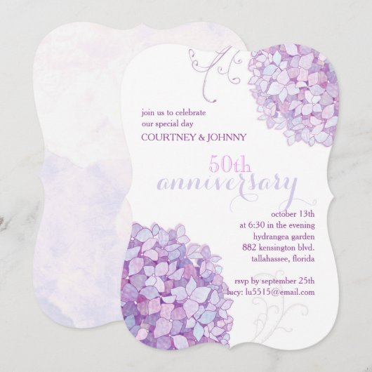 Elegante Hortensia's 50-jarig Huwelijksjubileum Fe Kaart (Voorkant / Achterkant)