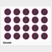 Elegante Hot Pink & Black Glitter Bloemen Verjaard Ronde Sticker (Vel)