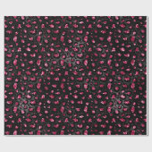 Elegante Hot Pink en Black Glitter Leopard Spots Cadeaupapier (Vlak)