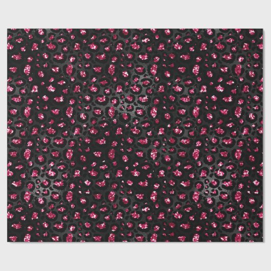 Elegante Hot Pink en Black Glitter Leopard Spots Cadeaupapier (Vlak)