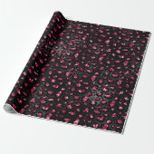Elegante Hot Pink en Black Glitter Leopard Spots Cadeaupapier (Uitgerold)