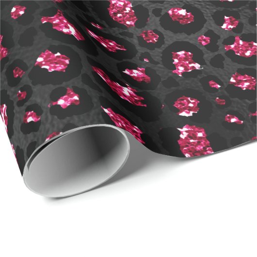 Elegante Hot Pink en Black Glitter Leopard Spots Cadeaupapier (Rol Hoek)