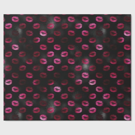 Elegante Hot Pink en Black Glitter Lipstick Lips Cadeaupapier (Vlak)