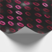 Elegante Hot Pink en Black Glitter Lipstick Lips Cadeaupapier (Hoek)