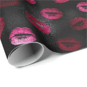 Elegante Hot Pink en Black Glitter Lipstick Lips Cadeaupapier (Rol Hoek)