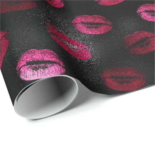 Elegante Hot Pink en Black Glitter Lipstick Lips Cadeaupapier (Rol Hoek)