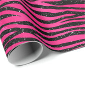 Elegante Hot Pink en Black Glitter Tiger Stripes Cadeaupapier (Rol Hoek)