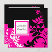 Elegante Hot Pink en Black Vine Quinceanera Kaart (Voorkant / Achterkant)