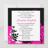 Elegante Hot Pink en Black Vine Quinceanera Kaart (Achterkant)