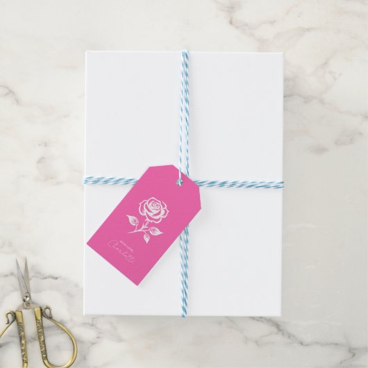 Elegante hot pink en Roos Cadeaulabel (Met Touw)