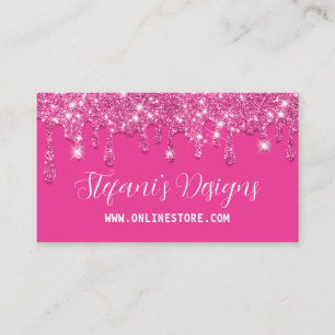 Elegante Hot Pink Faux Glitter Drips Online Store Visitekaartje