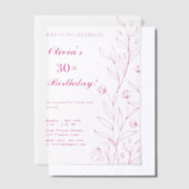 Elegante Hot Pink Floral 30e verjaardag Vellum Uitnodigingen (Offset)