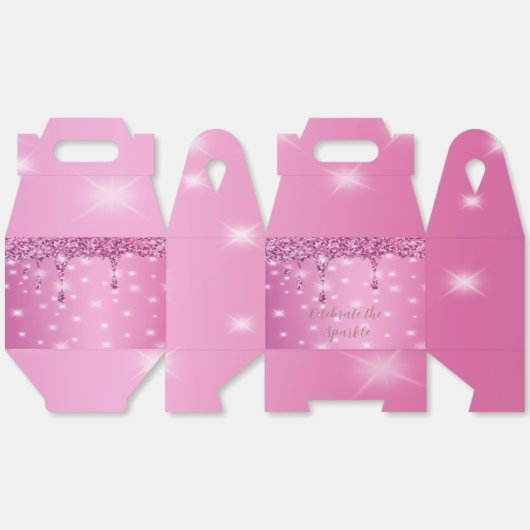 Elegante Hot Pink Glitter Drip Bachelorette Bedankdoosjes (Ongevouwen)