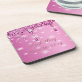 Elegante Hot Pink Glitter Drip Bachelorette Bier Onderzetter (Linkerzijde)