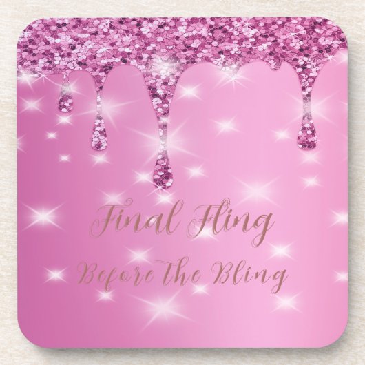 Elegante Hot Pink Glitter Drip Bachelorette Bier Onderzetter (Voorkant)