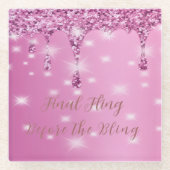 Elegante Hot Pink Glitter Drip Bachelorette Glazen Onderzetter (Voorkant)