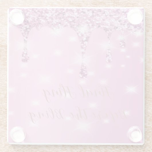 Elegante Hot Pink Glitter Drip Bachelorette Glazen Onderzetter (Achterkant)