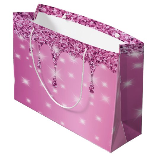 Elegante Hot Pink Glitter Drip Bachelorette Groot Cadeauzakje (Achterkant Gekanteld)