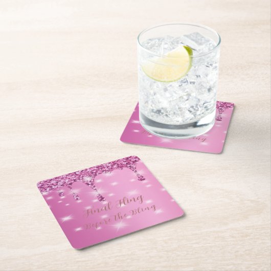 Elegante Hot Pink Glitter Drip Bachelorette Kartonnen Onderzetters (Insitu)