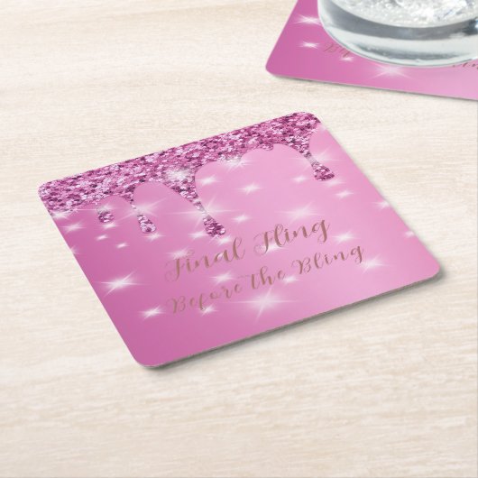 Elegante Hot Pink Glitter Drip Bachelorette Kartonnen Onderzetters (Schuin)
