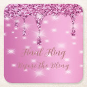 Elegante Hot Pink Glitter Drip Bachelorette Kartonnen Onderzetters (Voorkant)