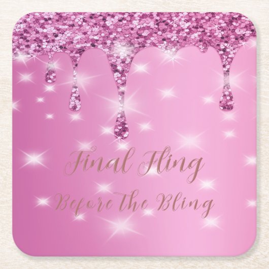 Elegante Hot Pink Glitter Drip Bachelorette Kartonnen Onderzetters (Voorkant)