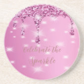 Elegante Hot Pink Glitter Drip Bachelorette Onderz Zandsteen Onderzetter (Voorkant)