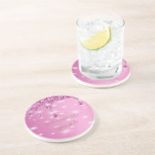 Elegante Hot Pink Glitter Drip Bachelorette Onderz Zandsteen Onderzetter (Zijkant)