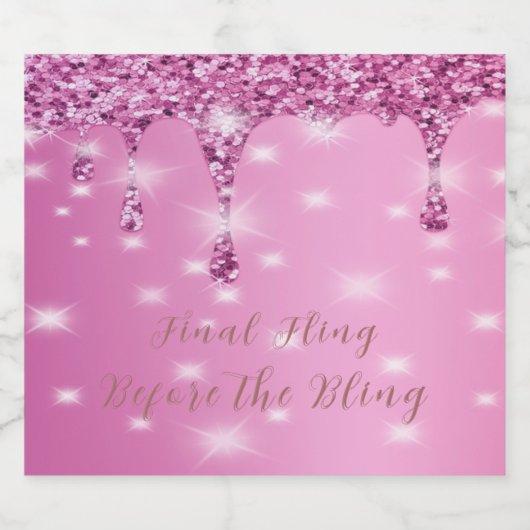 Elegante Hot Pink Glitter Drip Bachelorette Sparkling Wijnetiket (Enkel label)