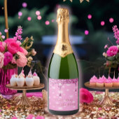 Elegante Hot Pink Glitter Drip Bachelorette Sparkling Wijnetiket
