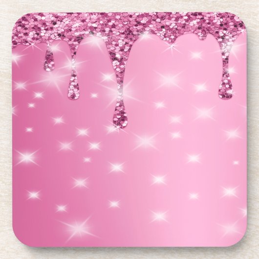 Elegante Hot Pink Glitter Drip Beverage Coaster Bier Onderzetter (Voorkant)