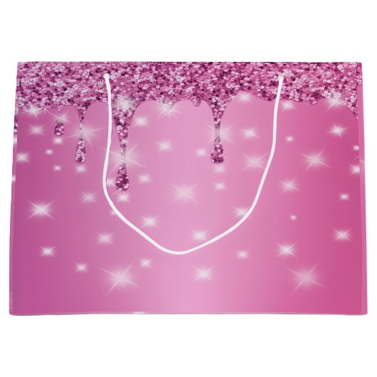 Elegante Hot Pink Glitter Drip Groot Cadeauzakje (Voorkant)