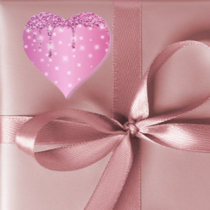 Elegante Hot Pink Glitter Drip Hart Sticker