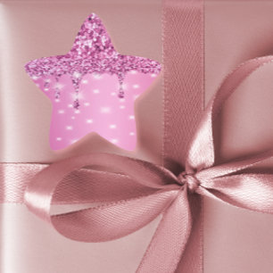 Elegante Hot Pink Glitter Drip Ster Sticker