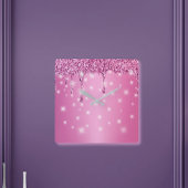Elegante Hot Pink Glitter Drip Vierkante Klok