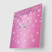 Elegante Hot Pink Glitter Drip Vierkante Klok (Hoek)