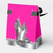 Elegante Hot Pink Glitter Hoge Hak Schoen Bedankdoosjes (Achterkant)