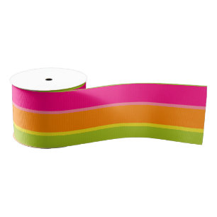 Elegante Hot Pink, Limoen, Geel en Oranje Strepen Grosgrain Lint