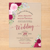 Elegante Hot Pink Magenta & Blush Rozen bruiloft Acryl Uitnodigingen (Voorkant)