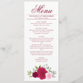 Elegante Hot Pink Magenta & Blush Rozen bruiloft Menu (Voorkant)
