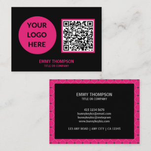 Elegante Hot Pink Magenta Zwarte QR Scan Bedrijf Visitekaartje