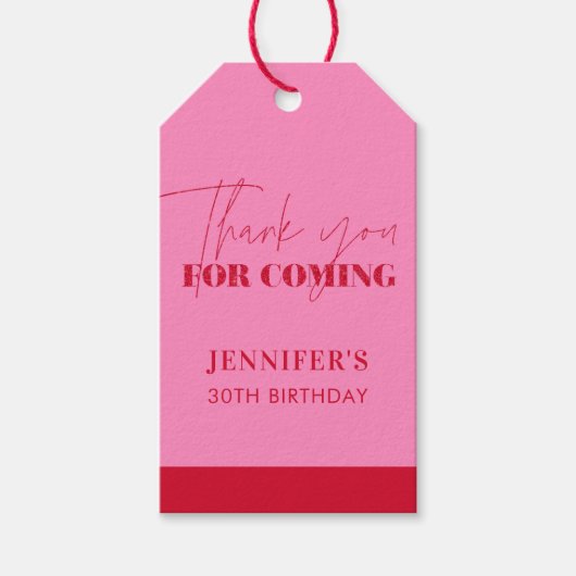 Elegante Hot Pink Red Glitter Verjaardag Bedankt Cadeaulabel (Voorkant)