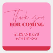 Elegante Hot Pink Red Glitter Verjaardag Bedankt Vierkante Sticker (Voorkant)