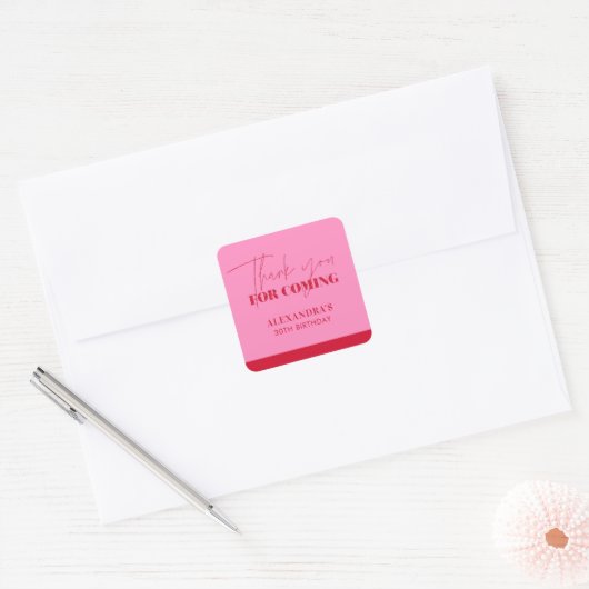 Elegante Hot Pink Red Glitter Verjaardag Bedankt Vierkante Sticker (Envelop)