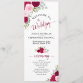 Elegante Hot Pink Rozen Waterverf Bloemen bruiloft Programmakaart (Voorkant)