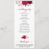 Elegante Hot Pink Rozen Waterverf Bloemen bruiloft Programmakaart (Achterkant)