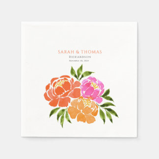 Elegante Hot Pink Sinaasappel Bloemen kleurrijk Servet